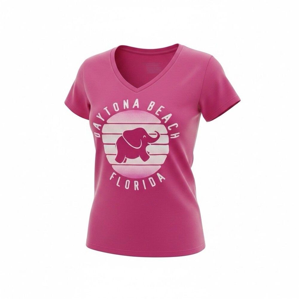Daytona Beach Florida Short sleeve T Shirt Womens XL Pink Elephant Graphic Tee